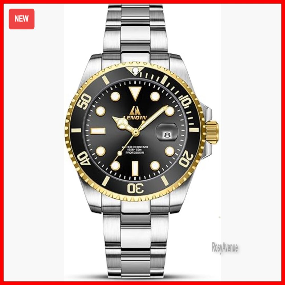 Stainless Steel Analog Quartz Watch With Date Luminous Dial Waterproof